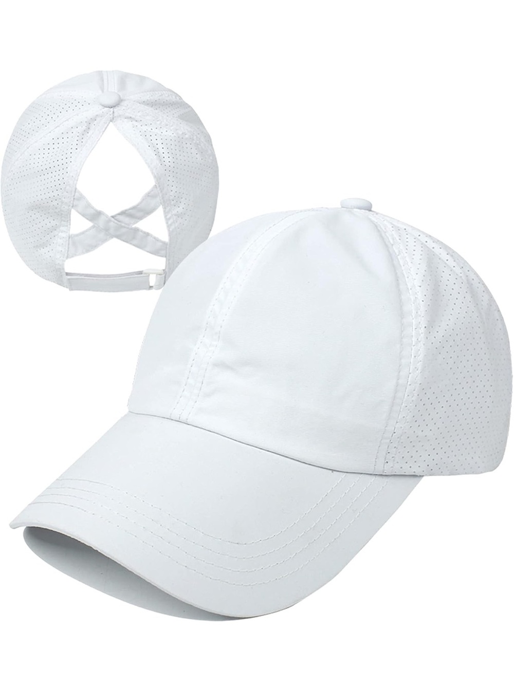 Women’s White Adjustable Crisscross Tennis Baseball Hat for High Ponytail or Bun